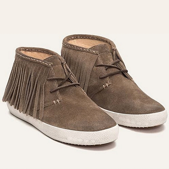 Frye Shoes - Frye "Dylan" Suede Fringed Moccasin Sneakers Taupe Tan Western | Women's Size 9